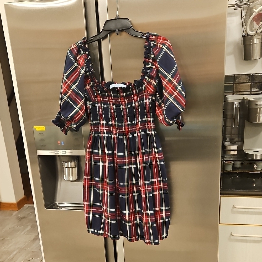 💕HILL HOUSE💕 Short Nap Dress ~ Tartan Navy Plaid XS NWOT